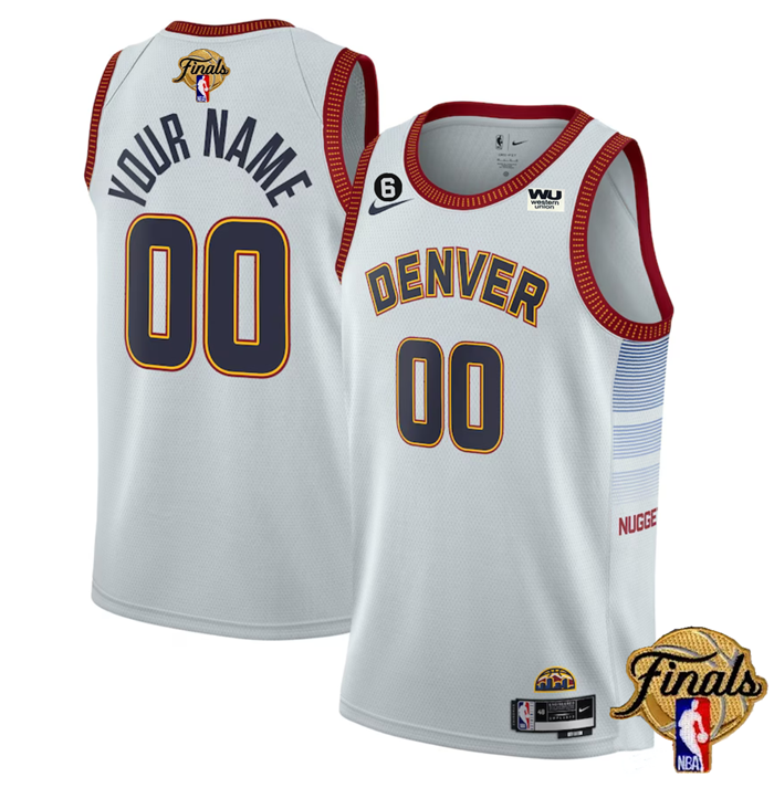 Denver Nuggets Customized White 2023 Finals Icon Edition With NO.6 Patch Stitched Jersey